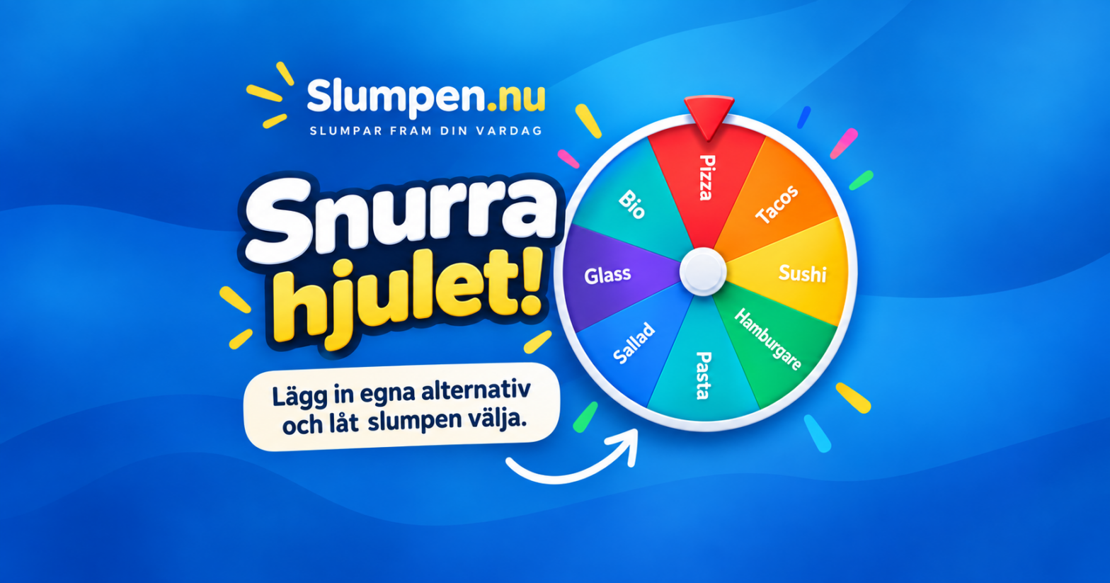 Skriv in egna alternativ, snurra hjulet och låt slumpen välja åt dig.